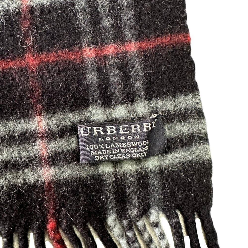 Burberry Classic Check Scarf Black 100% Lambswool Unisex Scarf Made In England - Picture 4 of 7